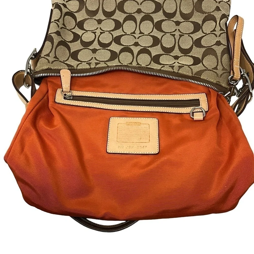 Coach L2K-6347 Hobo Signature Tote‎ Leather Trim Brown Logo Canvas Bag